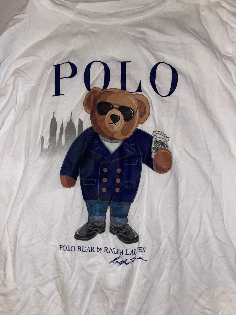 Polo Bear Ralph Lauren White Tee with Navy Graphic - Picture 2 of 4